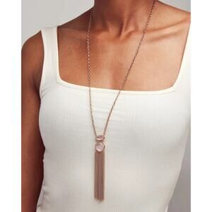 Kendra Scott Tae Rose Gold Dichroic Glass Tassel Long Fringe Pendant Rainbow